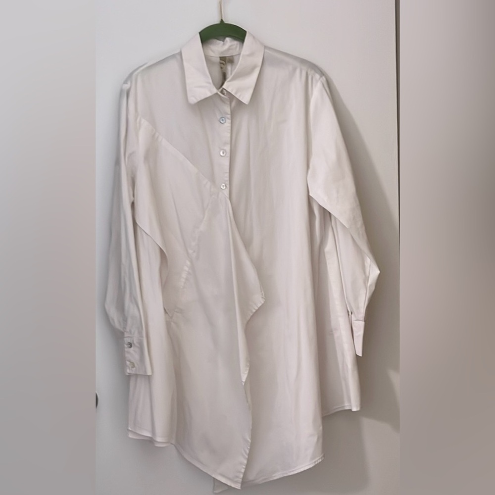 Comfy USA White Button Up Tunic Blouse Long Sleeve Lagenlook Women’s Size Large